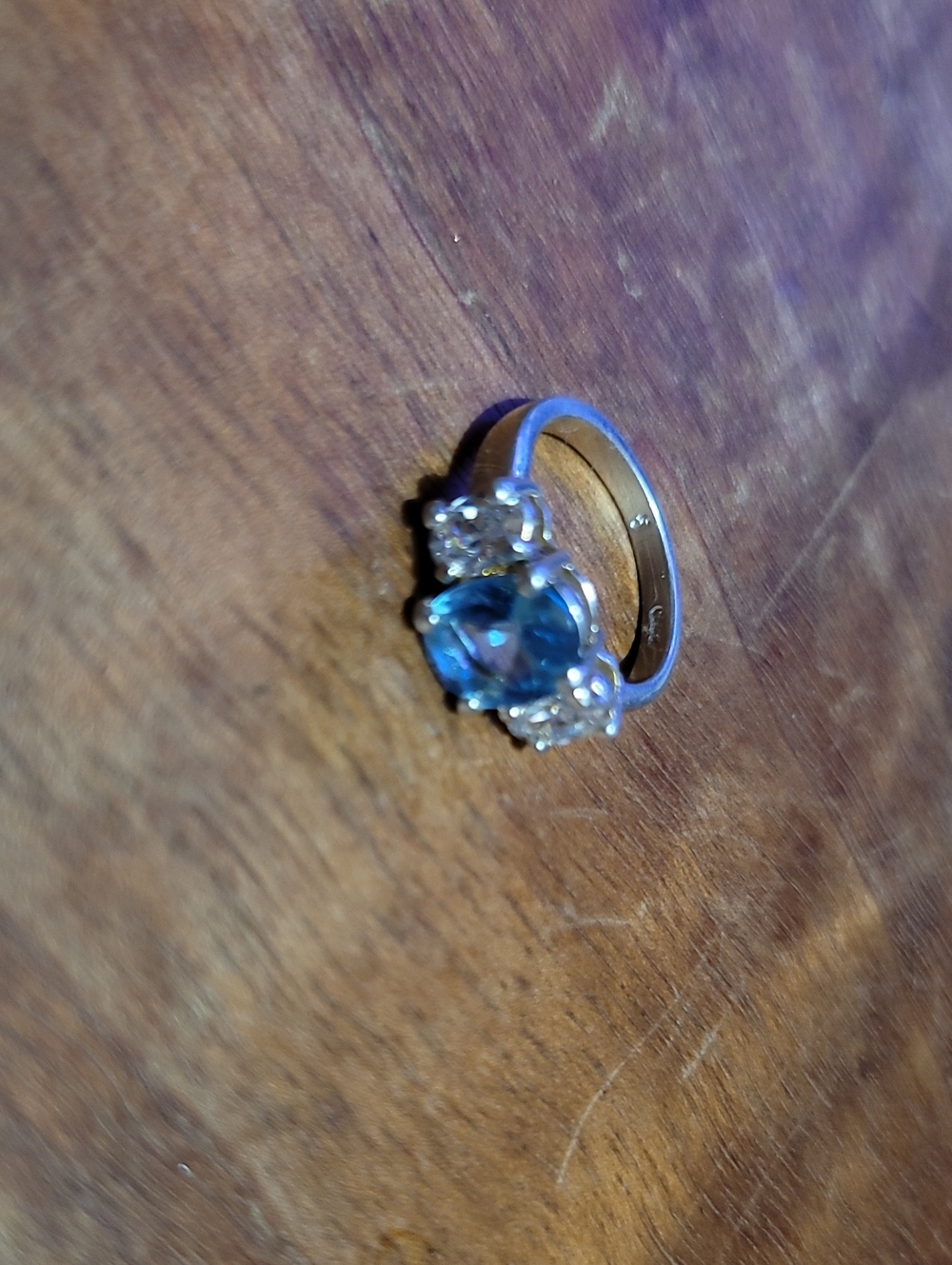 Source Unknown Silver Ring with Blue Center Gem and Clear Accents